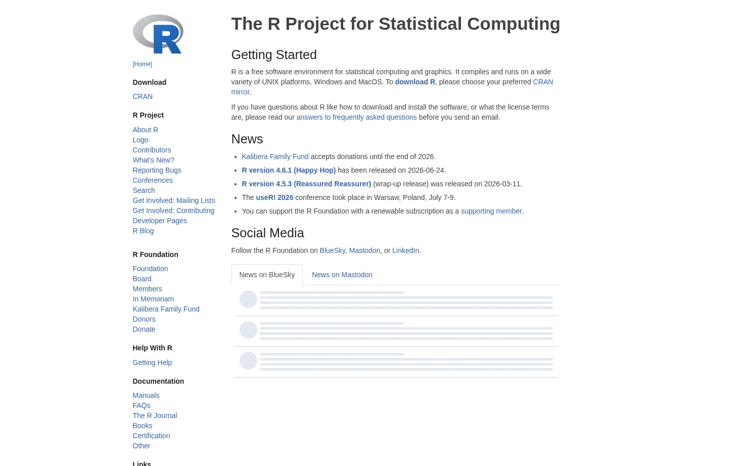 R Project for Statistical Computing 页面快照